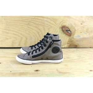 Converse Chuck Taylor Sneakers Girls 2.5 Leather Gray High Tops Side Zip Shoes